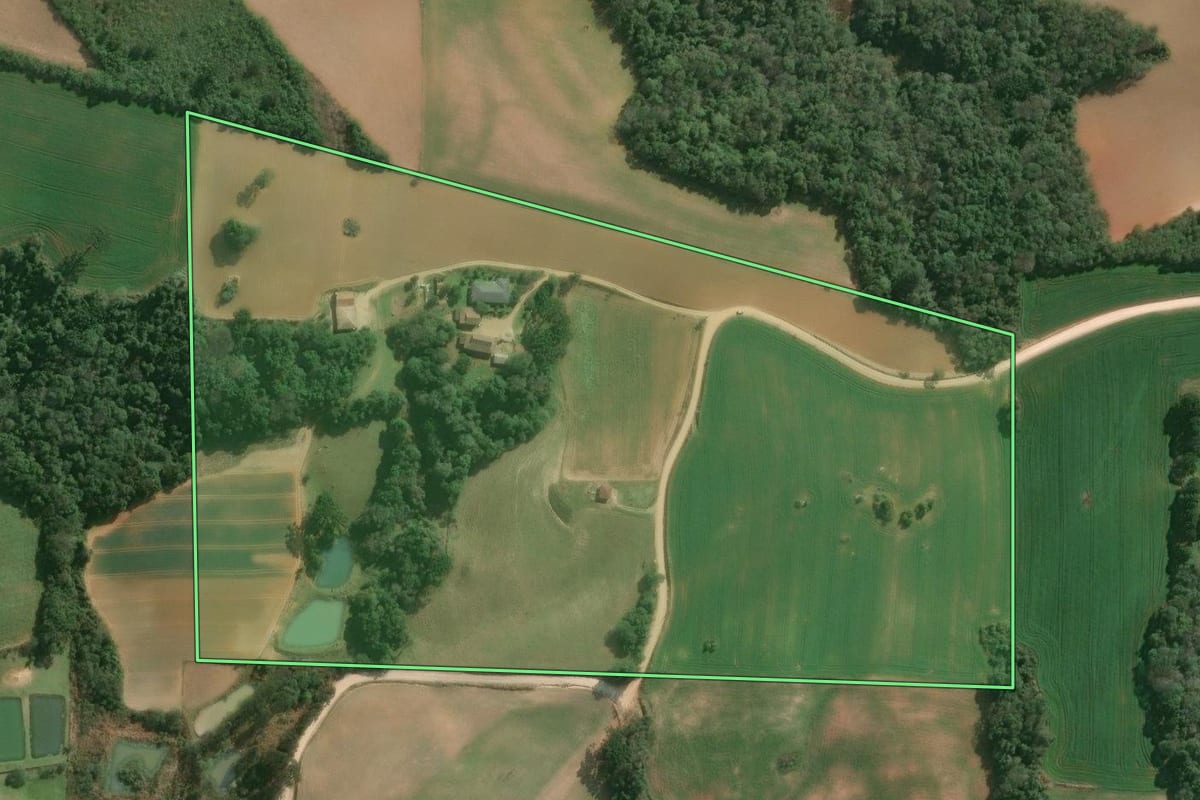 Imagem de satélite do imóvel rural em Araucária (PR), com o contorno declarado no CAR desenhado por cima.