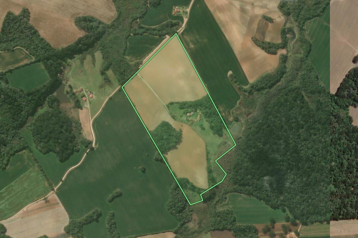Imagem de satélite do imóvel rural em Araucária (PR), com o contorno declarado no CAR desenhado por cima.