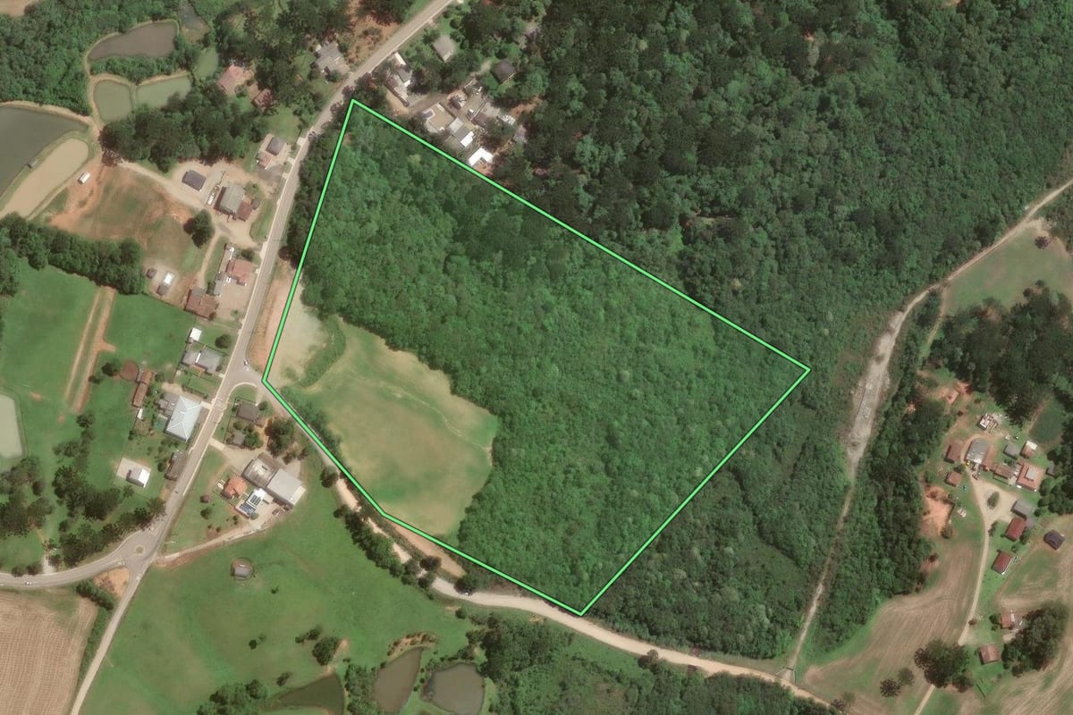 Imagem de satélite do imóvel rural em Araucária (PR), com o contorno declarado no CAR desenhado por cima.