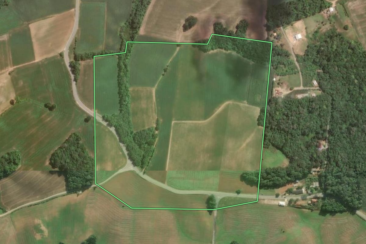 Imagem de satélite do imóvel rural em Araucária (PR), com o contorno declarado no CAR desenhado por cima.