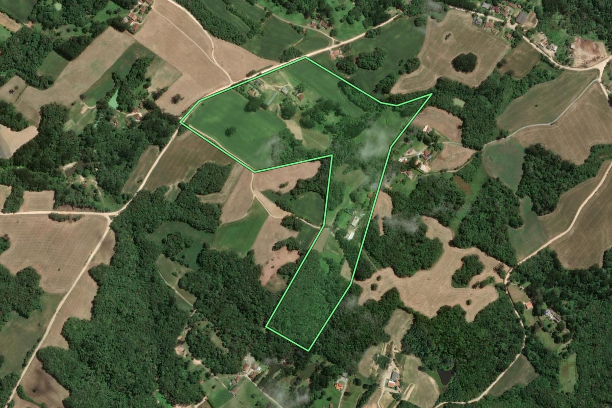 Imagem de satélite do imóvel rural em Araucária (PR), com o contorno declarado no CAR desenhado por cima.