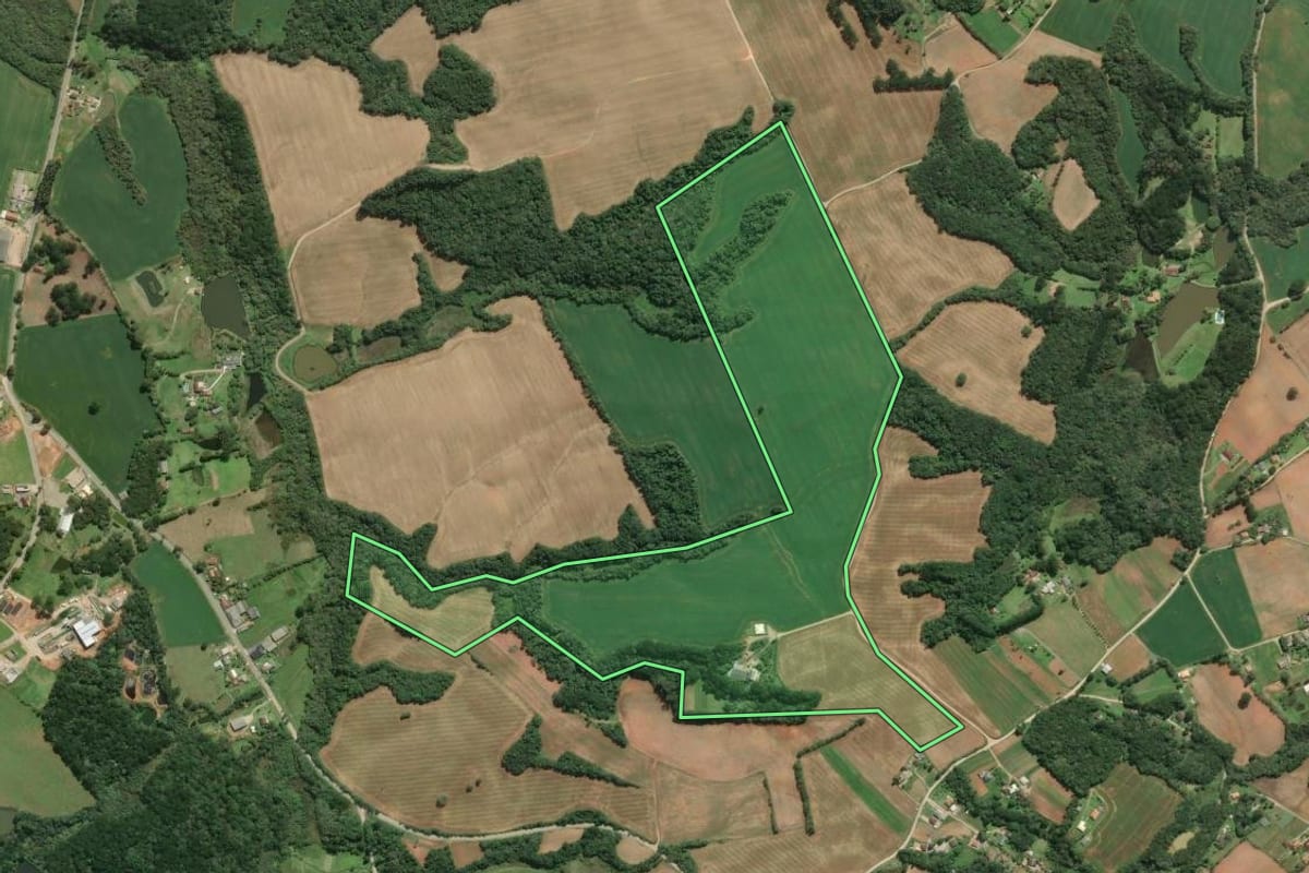 Imagem de satélite do imóvel rural em Araucária (PR), com o contorno declarado no CAR desenhado por cima.