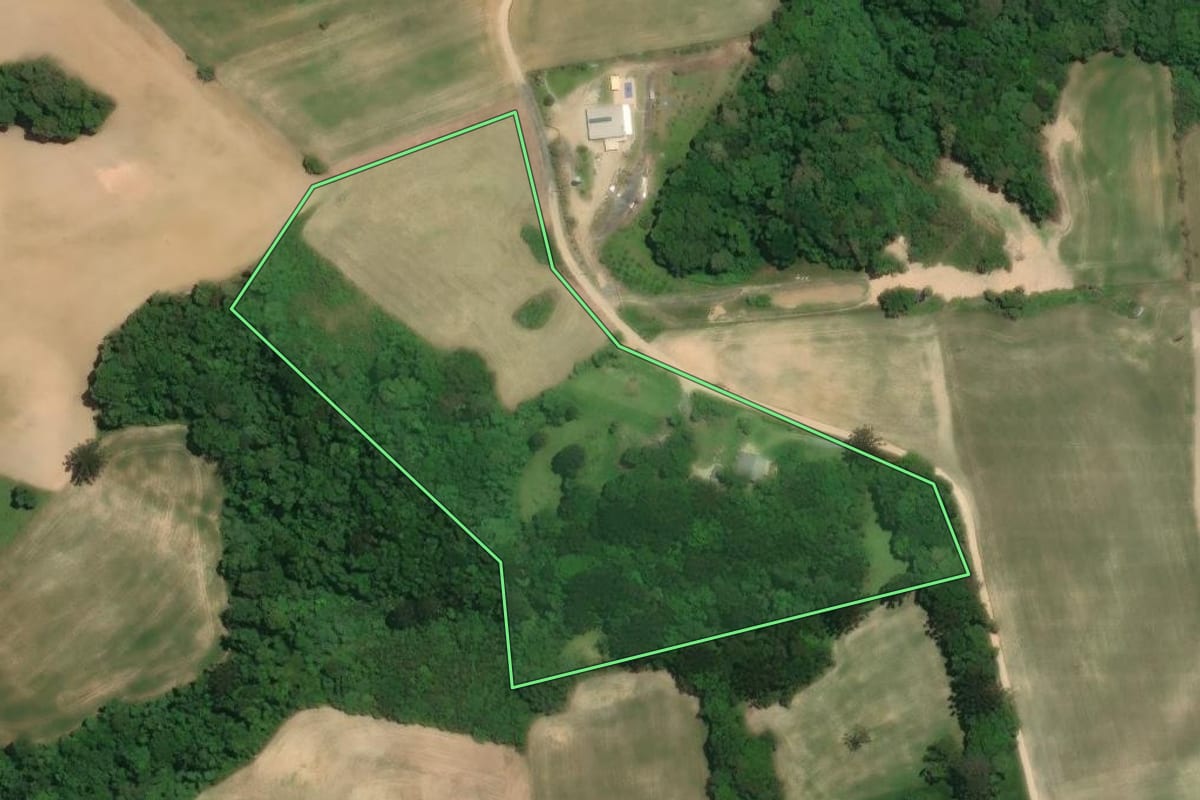 Imagem de satélite do imóvel rural em Araucária (PR), com o contorno declarado no CAR desenhado por cima.