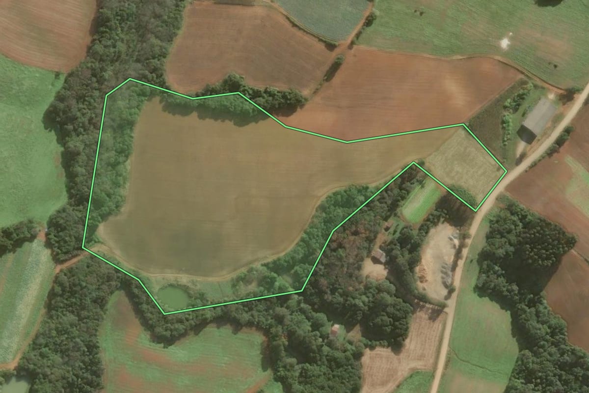 Imagem de satélite do imóvel rural em Araucária (PR), com o contorno declarado no CAR desenhado por cima.