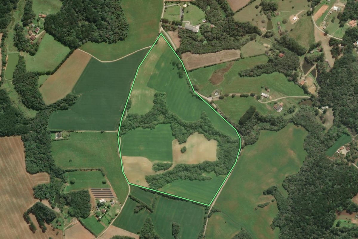 Imagem de satélite do imóvel rural em Araucária (PR), com o contorno declarado no CAR desenhado por cima.