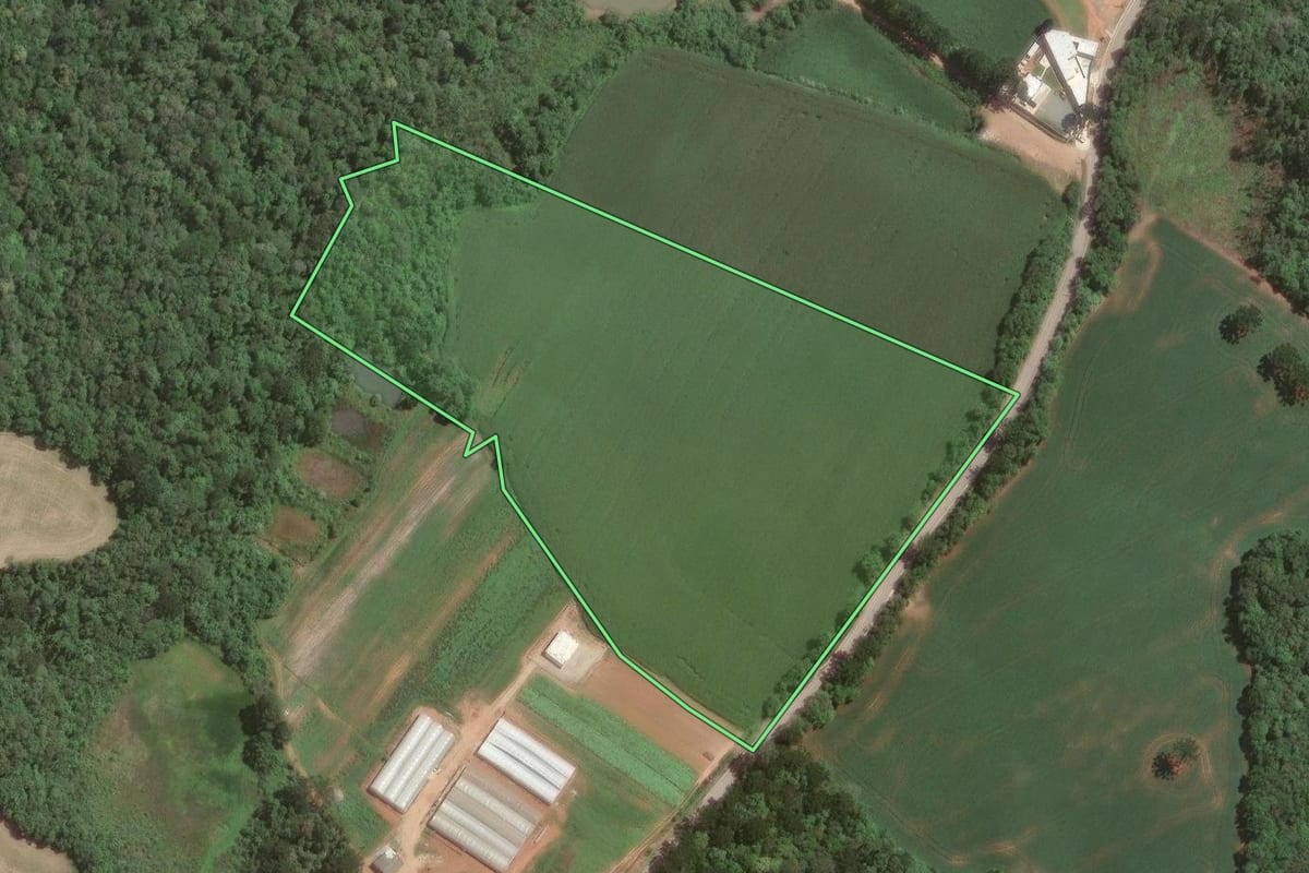 Imagem de satélite do imóvel rural em Araucária (PR), com o contorno declarado no CAR desenhado por cima.
