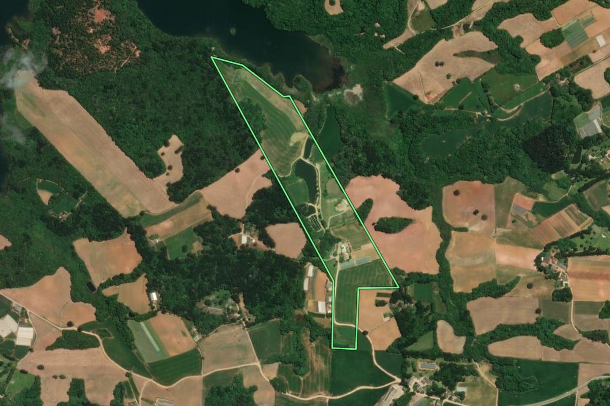 Imagem de satélite do imóvel rural em Araucária (PR), com o contorno declarado no CAR desenhado por cima.
