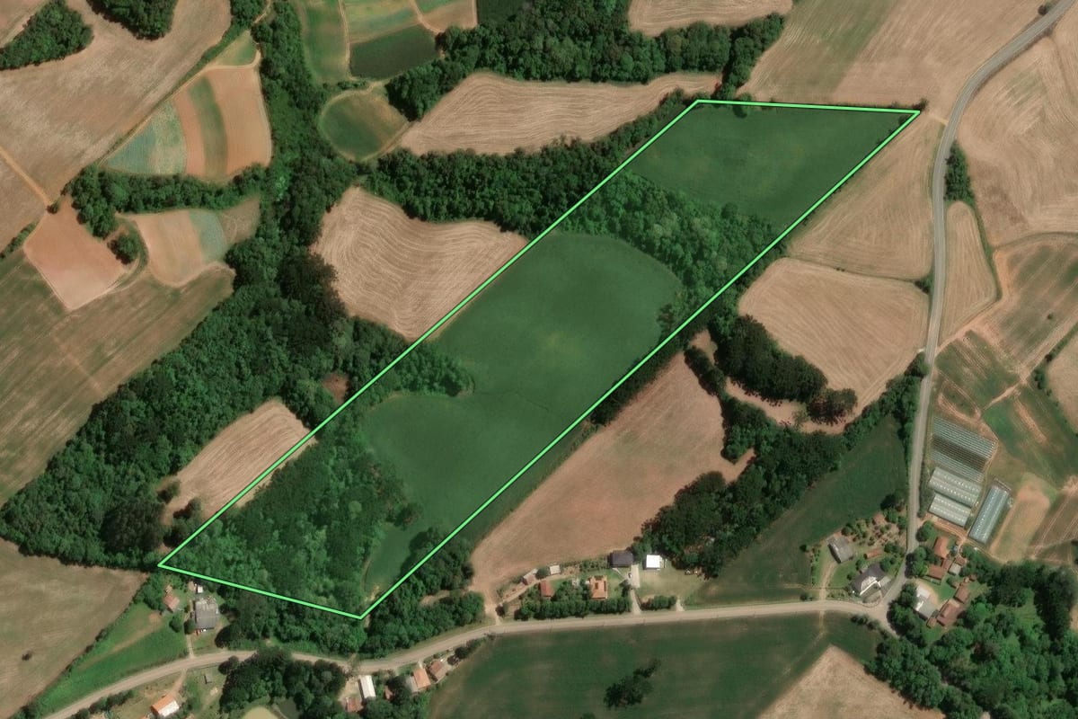 Imagem de satélite do imóvel rural em Araucária (PR), com o contorno declarado no CAR desenhado por cima.