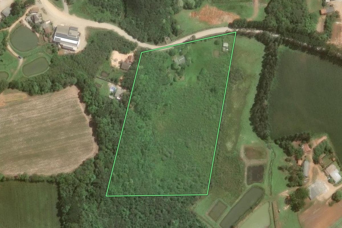 Imagem de satélite do imóvel rural em Araucária (PR), com o contorno declarado no CAR desenhado por cima.