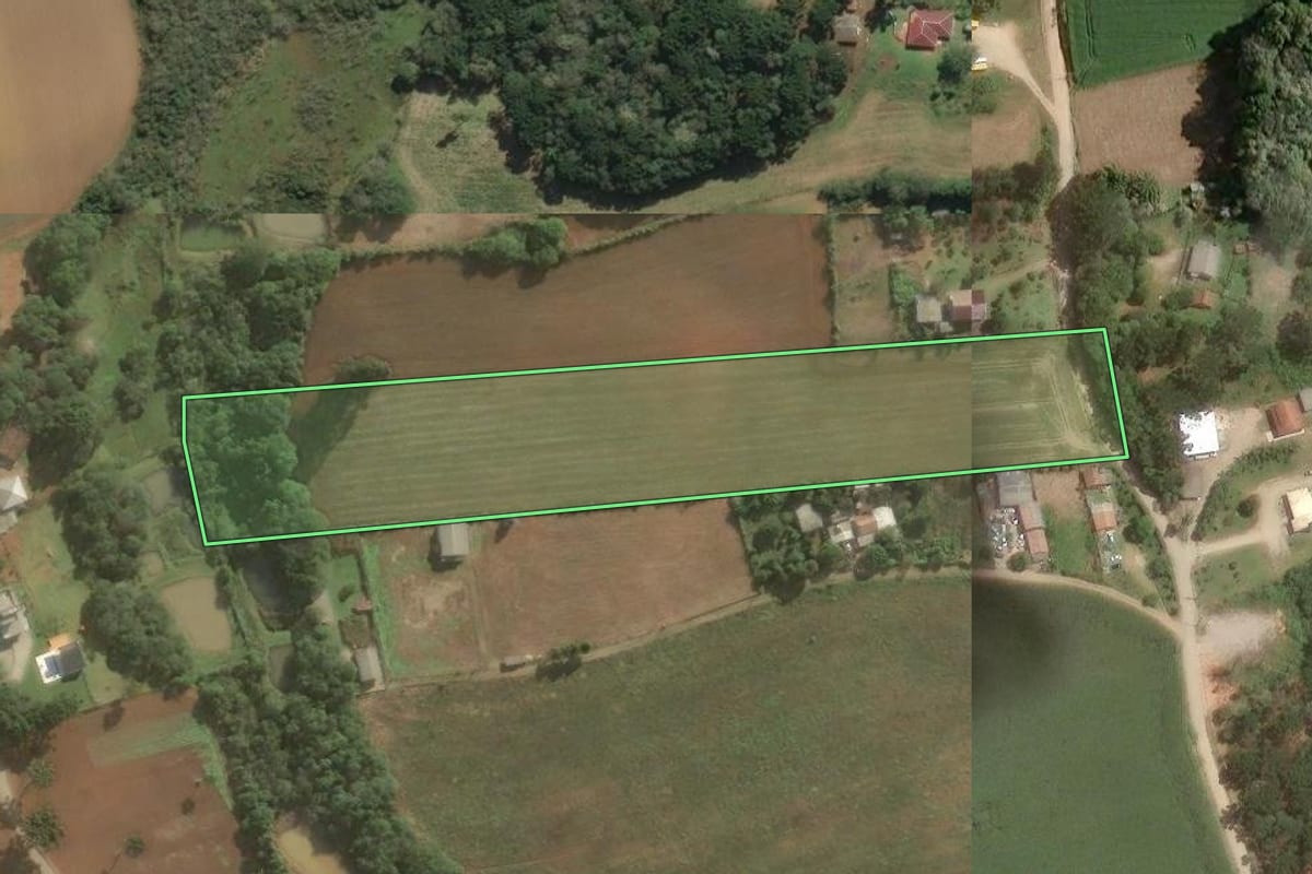 Imagem de satélite do imóvel rural em Araucária (PR), com o contorno declarado no CAR desenhado por cima.