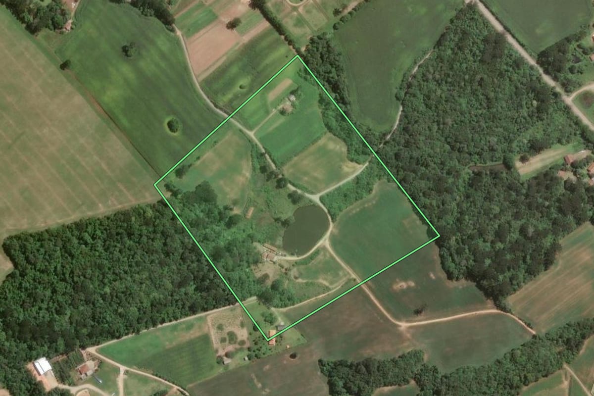 Imagem de satélite do imóvel rural em Araucária (PR), com o contorno declarado no CAR desenhado por cima.