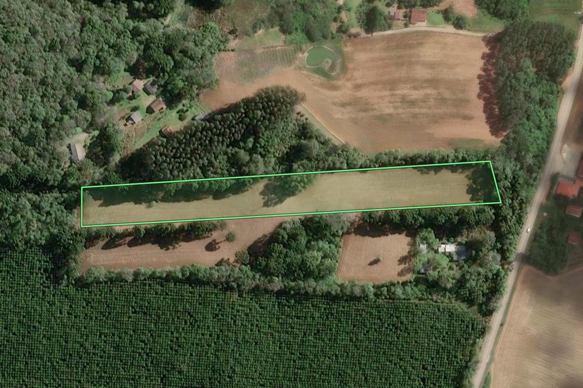 Imagem de satélite do imóvel rural em Araucária (PR), com o contorno declarado no CAR desenhado por cima.