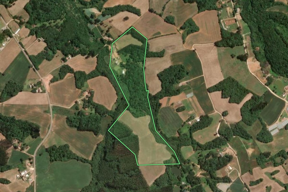 Imagem de satélite do imóvel rural em Araucária (PR), com o contorno declarado no CAR desenhado por cima.