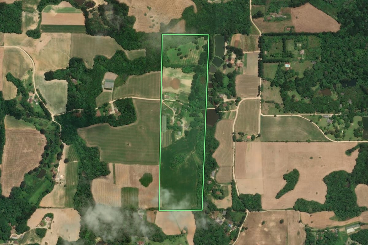 Imagem de satélite do imóvel rural em Araucária (PR), com o contorno declarado no CAR desenhado por cima.