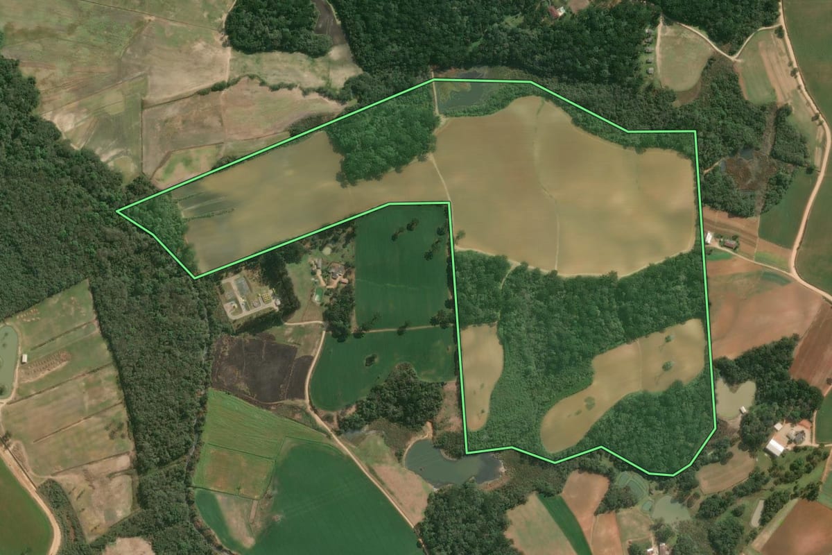 Imagem de satélite do imóvel rural em Araucária (PR), com o contorno declarado no CAR desenhado por cima.