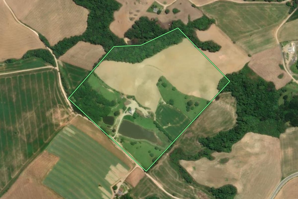 Imagem de satélite do imóvel rural em Araucária (PR), com o contorno declarado no CAR desenhado por cima.