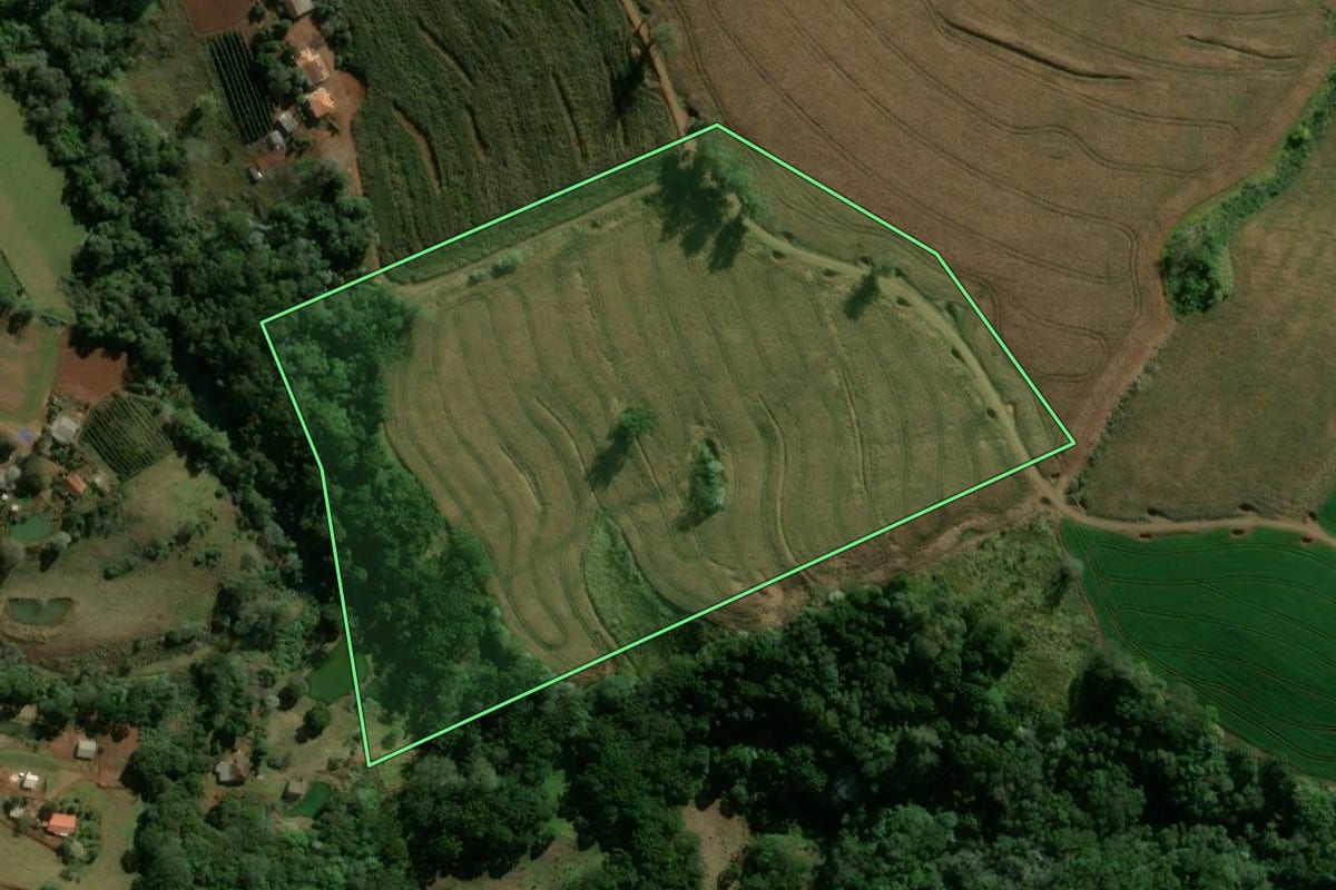 Imagem de satélite do imóvel rural em Ariranha do Ivaí (PR), com o contorno declarado no CAR desenhado por cima.
