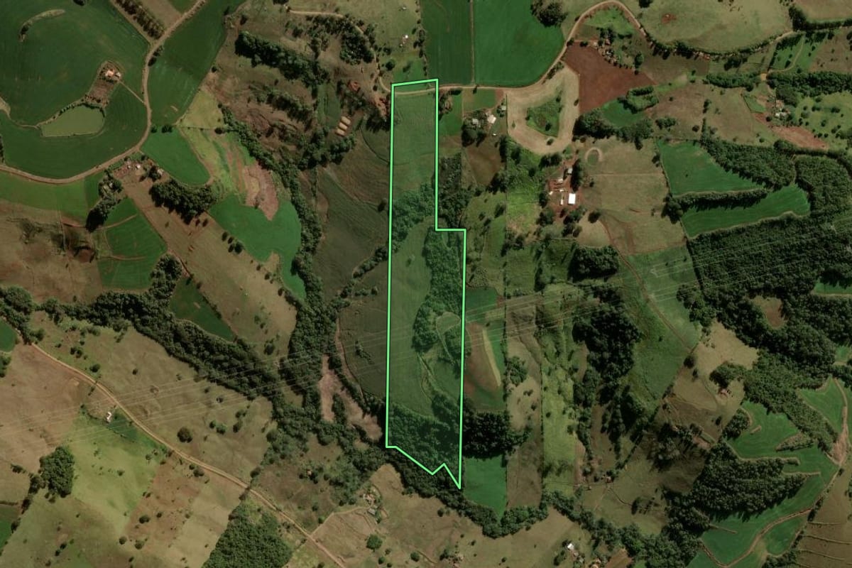 Imagem de satélite do imóvel rural em Ariranha do Ivaí (PR), com o contorno declarado no CAR desenhado por cima.