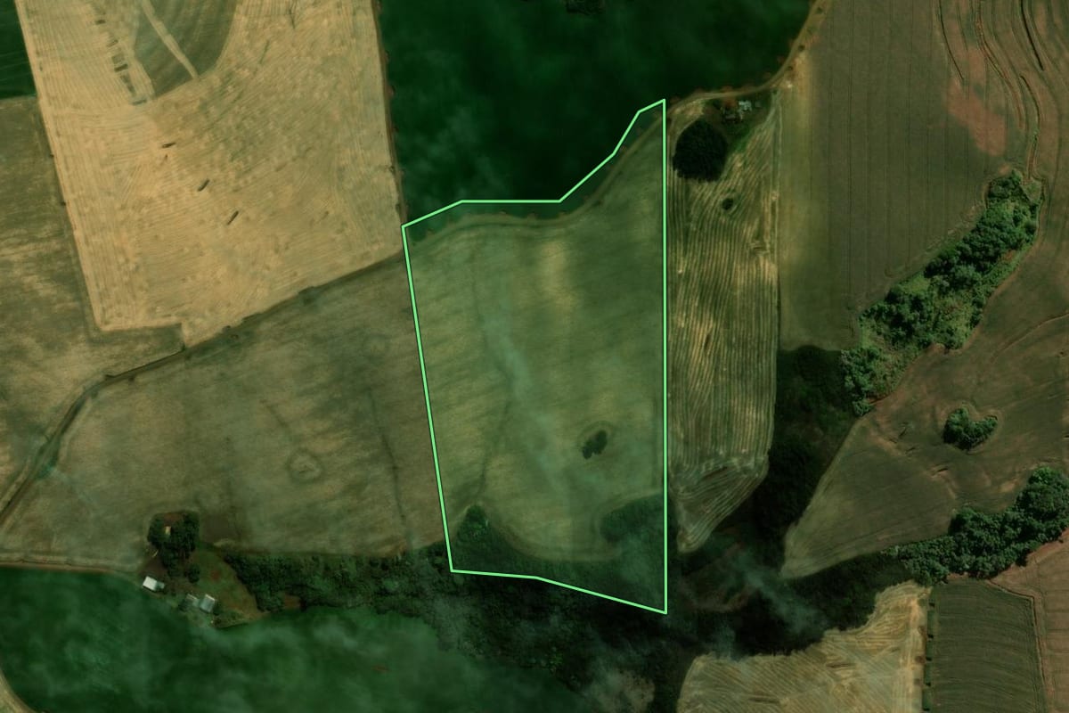 Imagem de satélite do imóvel rural em Ariranha do Ivaí (PR), com o contorno declarado no CAR desenhado por cima.