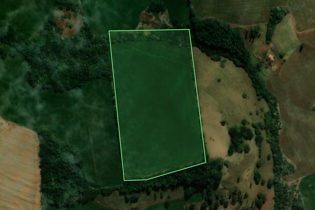 Imagem de satélite do imóvel rural em Ariranha do Ivaí (PR), com o contorno declarado no CAR desenhado por cima.