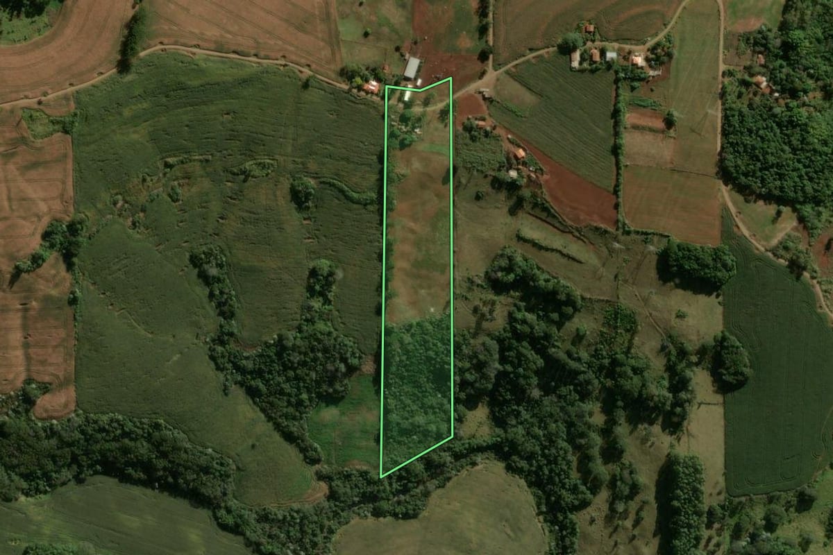 Imagem de satélite do imóvel rural em Ariranha do Ivaí (PR), com o contorno declarado no CAR desenhado por cima.