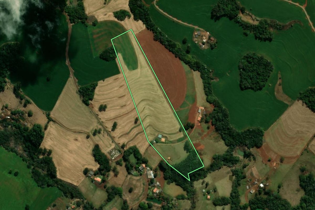 Imagem de satélite do imóvel rural em Ariranha do Ivaí (PR), com o contorno declarado no CAR desenhado por cima.