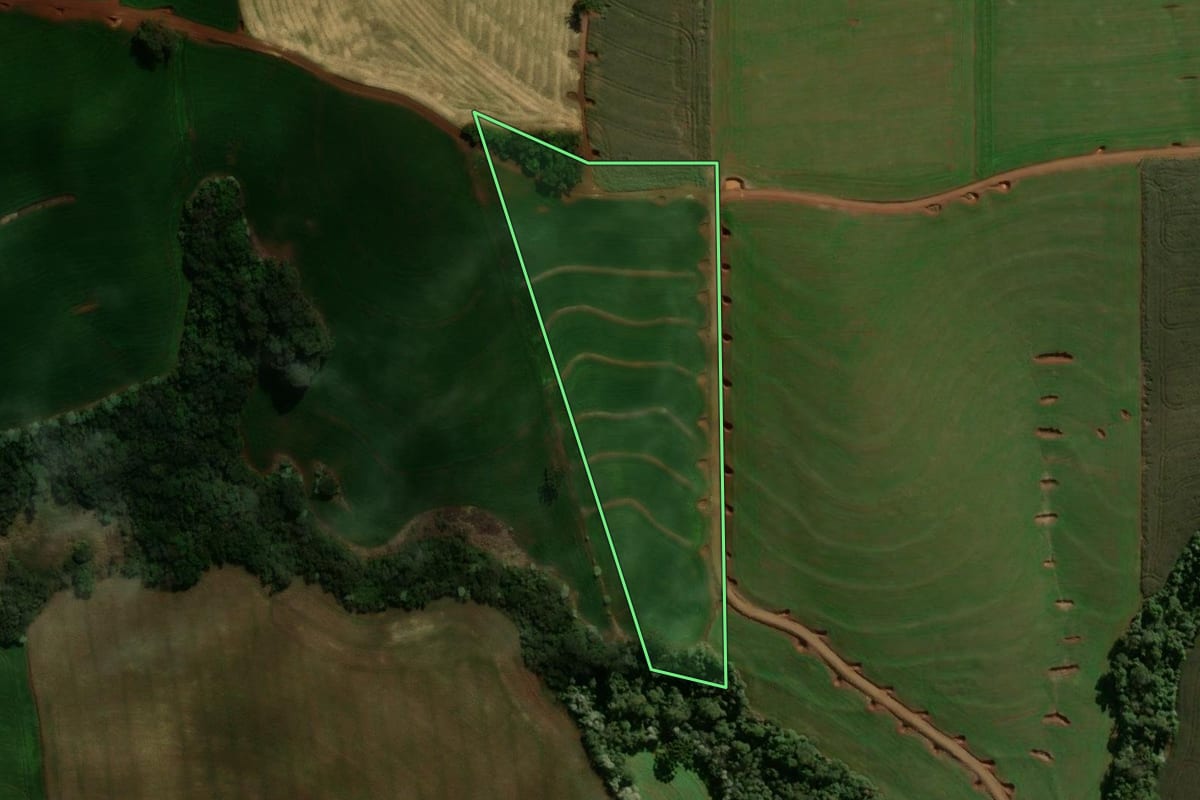 Imagem de satélite do imóvel rural em Ariranha do Ivaí (PR), com o contorno declarado no CAR desenhado por cima.