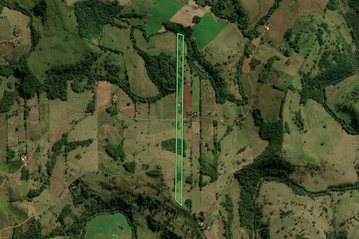 Imagem de satélite do imóvel rural em Ariranha do Ivaí (PR), com o contorno declarado no CAR desenhado por cima.