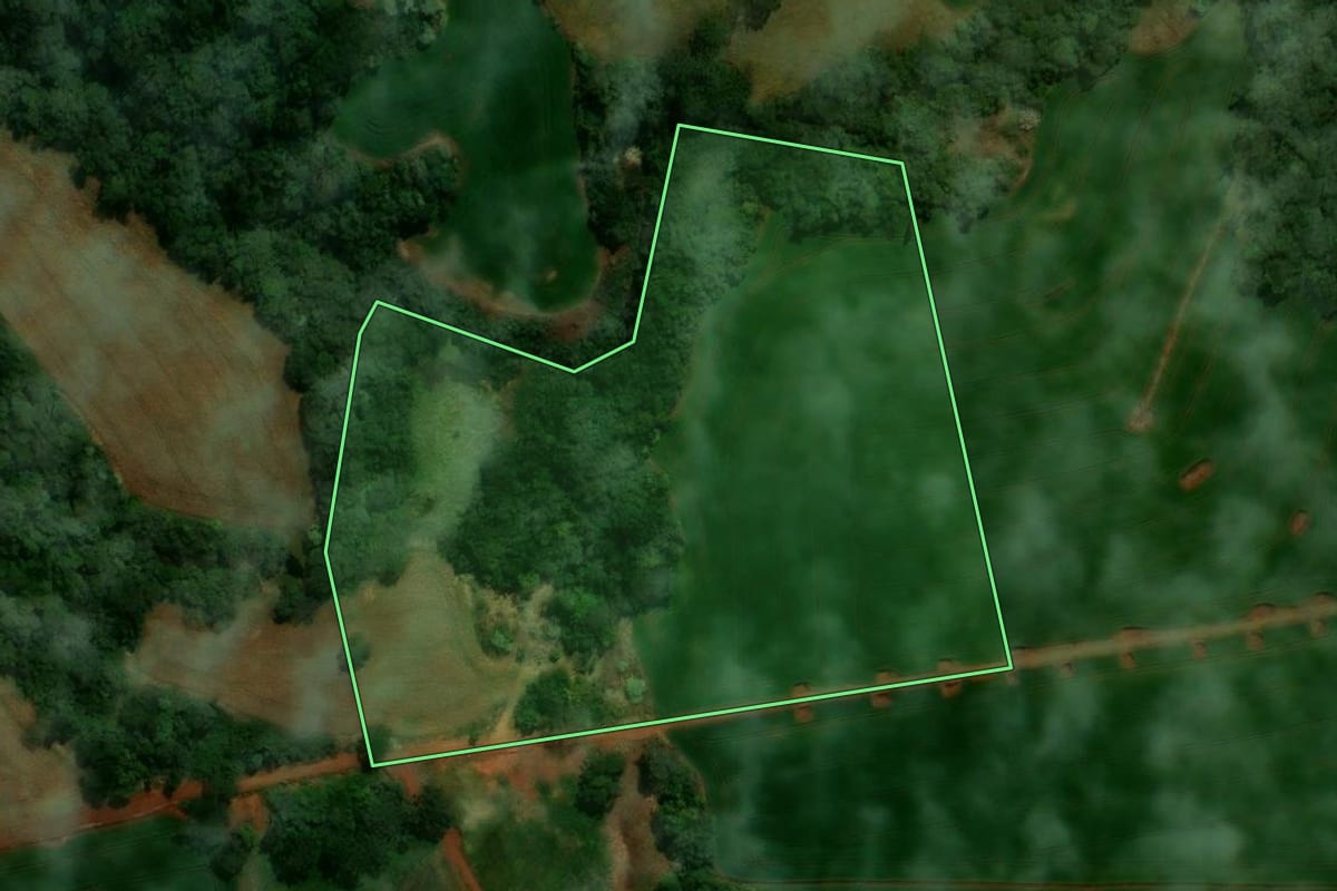 Imagem de satélite do imóvel rural em Ariranha do Ivaí (PR), com o contorno declarado no CAR desenhado por cima.