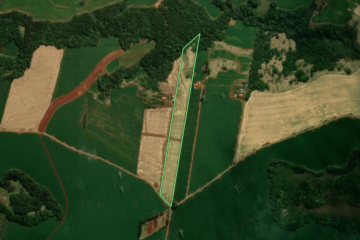Imagem de satélite do imóvel rural em Ariranha do Ivaí (PR), com o contorno declarado no CAR desenhado por cima.