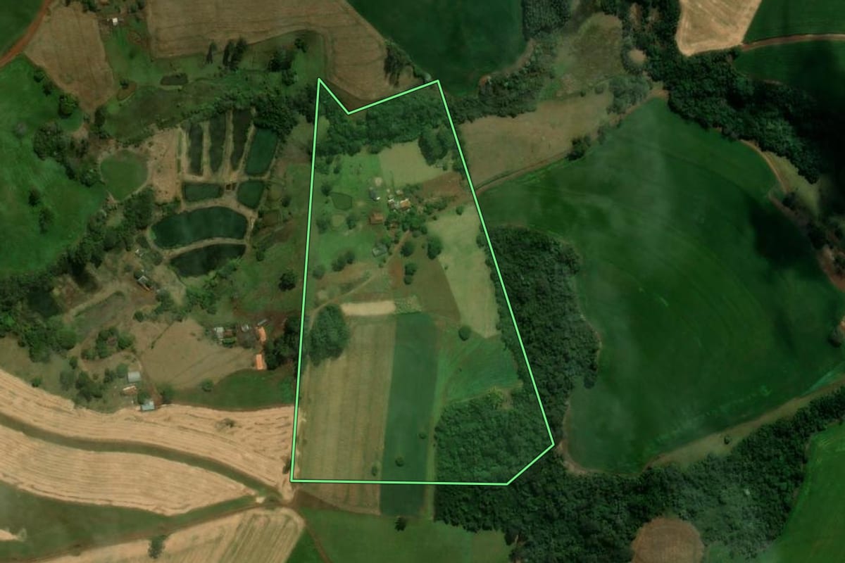 Imagem de satélite do imóvel rural em Ariranha do Ivaí (PR), com o contorno declarado no CAR desenhado por cima.