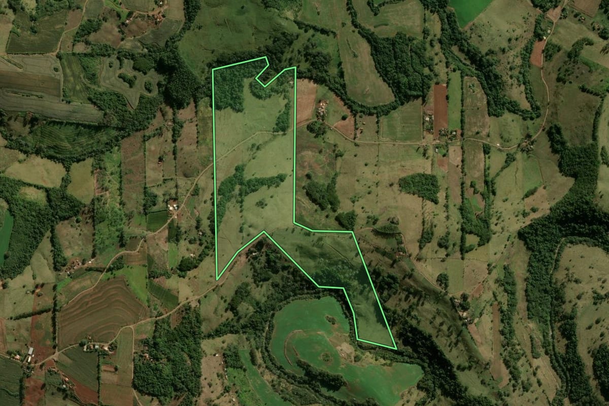 Imagem de satélite do imóvel rural em Ariranha do Ivaí (PR), com o contorno declarado no CAR desenhado por cima.