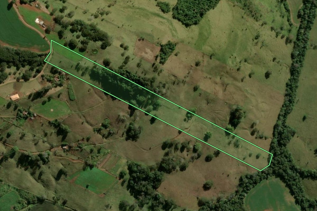 Imagem de satélite do imóvel rural em Ariranha do Ivaí (PR), com o contorno declarado no CAR desenhado por cima.