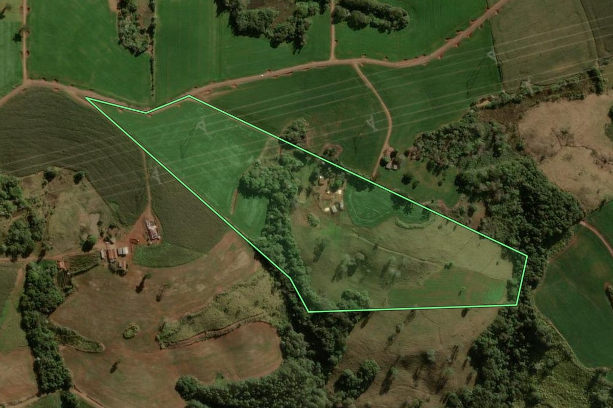 Imagem de satélite do imóvel rural em Ariranha do Ivaí (PR), com o contorno declarado no CAR desenhado por cima.
