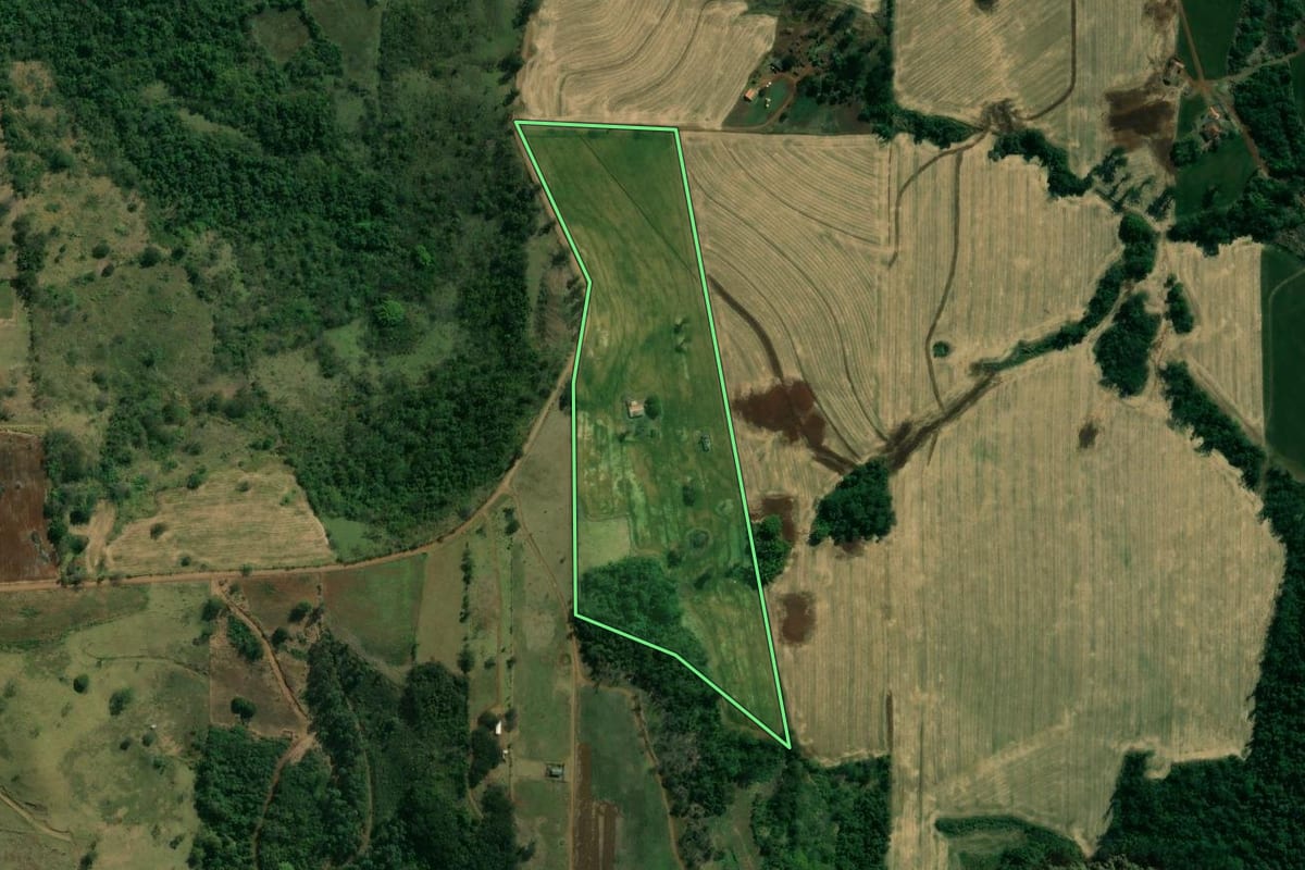 Imagem de satélite do imóvel rural em Assaí (PR), com o contorno declarado no CAR desenhado por cima.