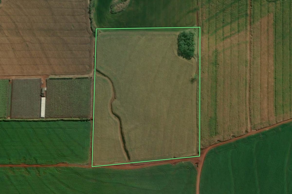 Imagem de satélite do imóvel rural em Assaí (PR), com o contorno declarado no CAR desenhado por cima.