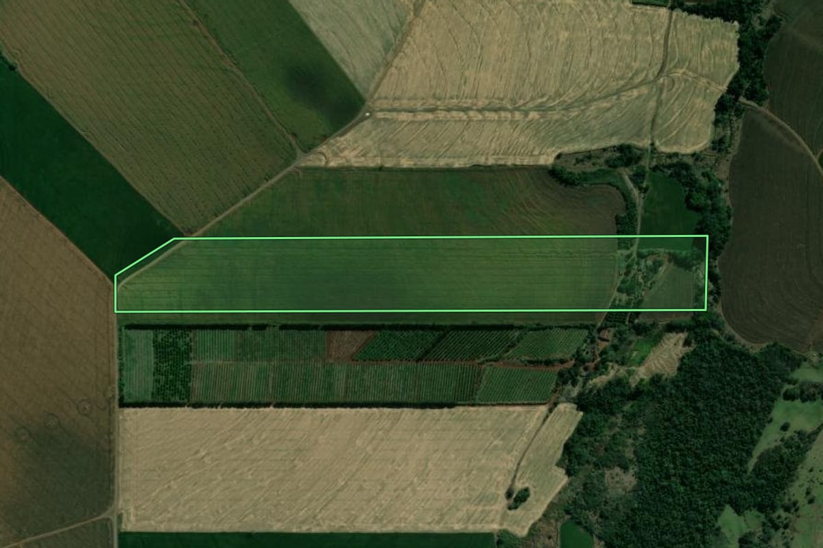 Imagem de satélite do imóvel rural em Assaí (PR), com o contorno declarado no CAR desenhado por cima.
