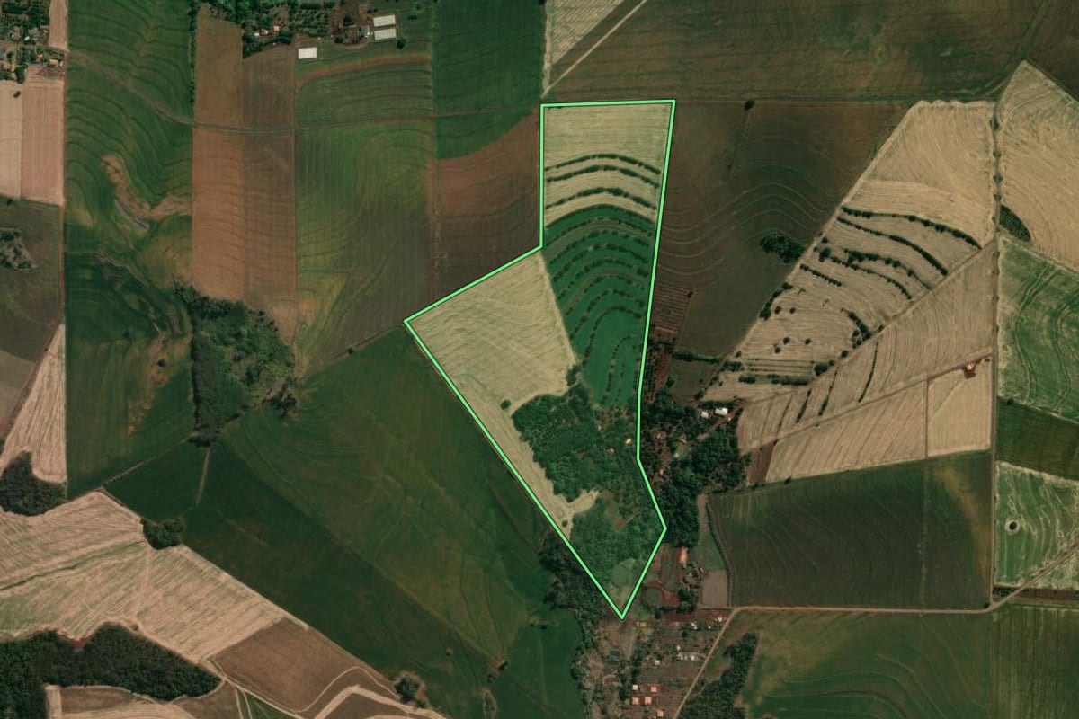 Imagem de satélite do imóvel rural em Assaí (PR), com o contorno declarado no CAR desenhado por cima.