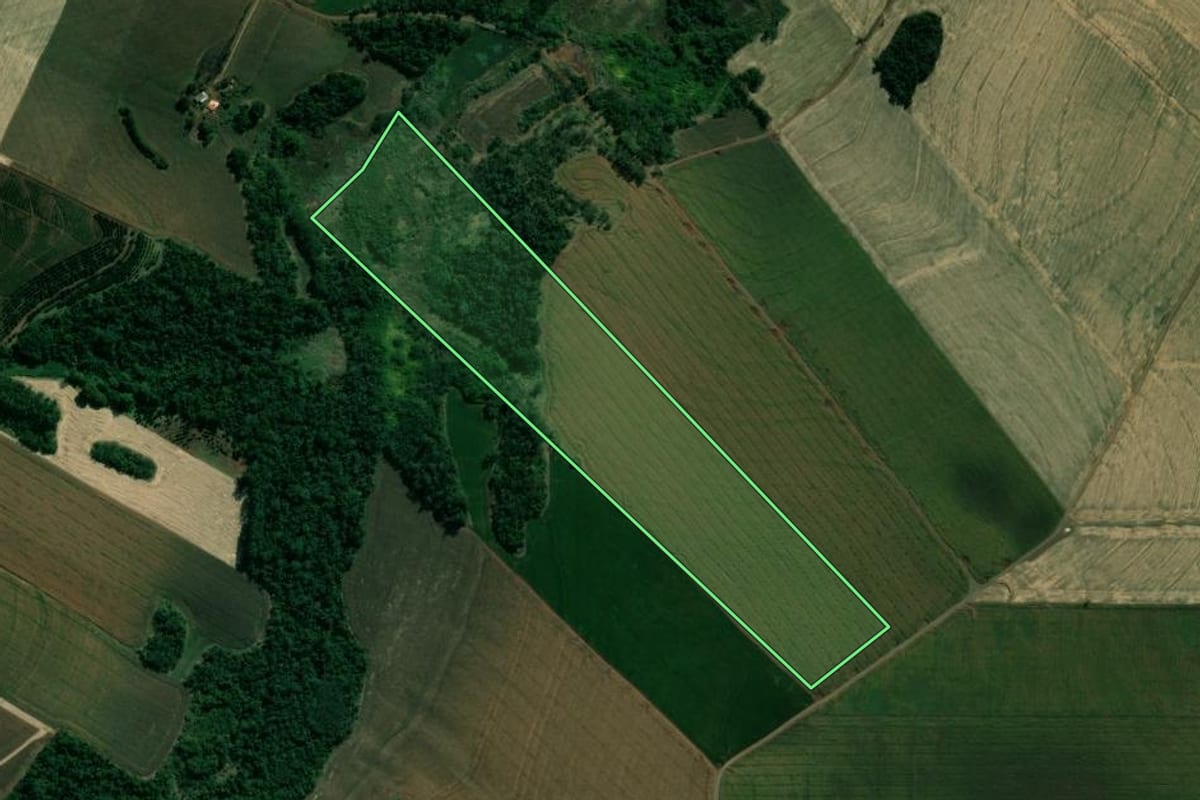 Imagem de satélite do imóvel rural em Assaí (PR), com o contorno declarado no CAR desenhado por cima.