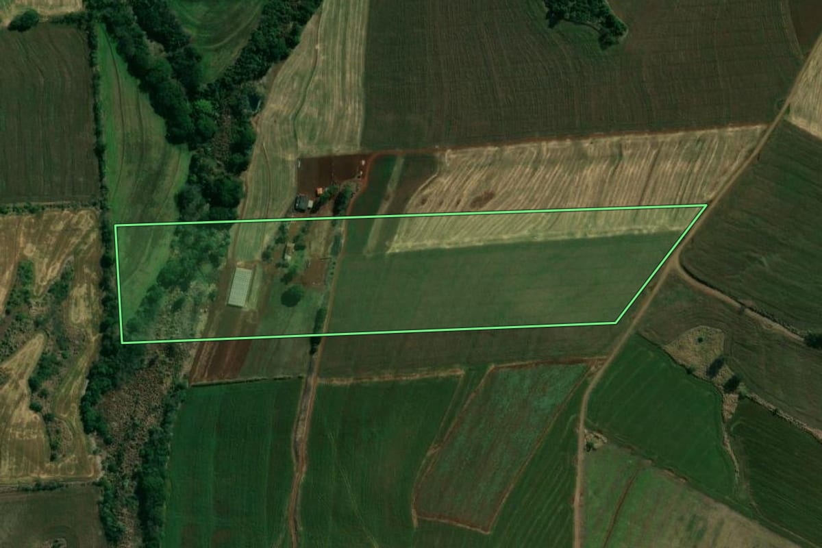 Imagem de satélite do imóvel rural em Assaí (PR), com o contorno declarado no CAR desenhado por cima.