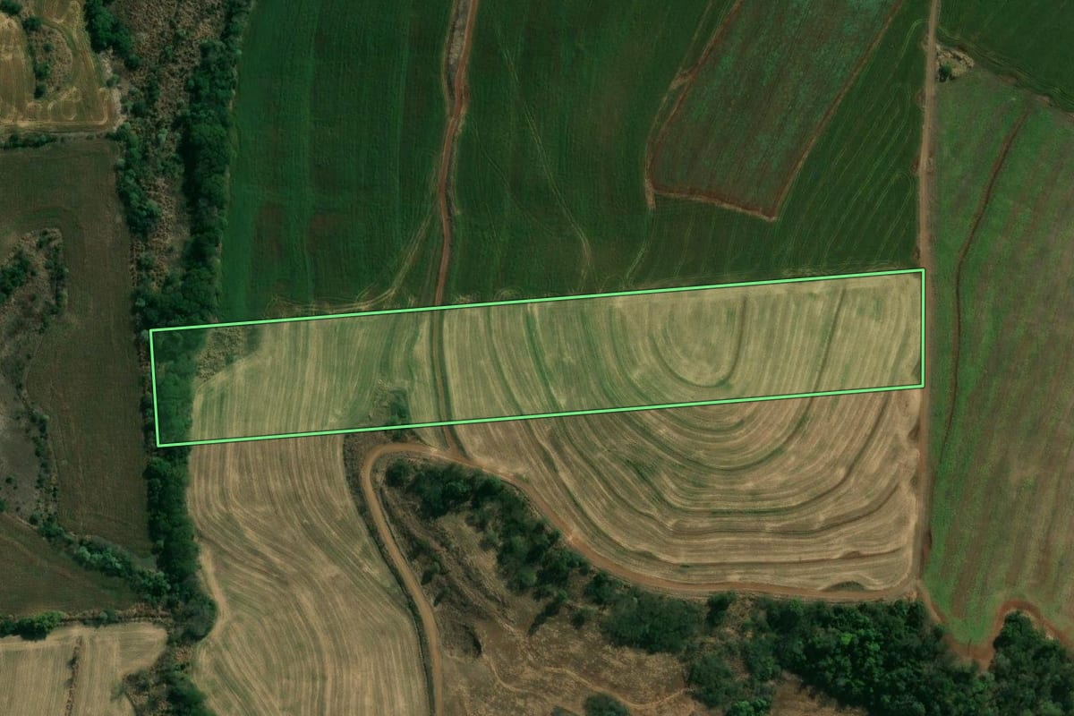 Imagem de satélite do imóvel rural em Assaí (PR), com o contorno declarado no CAR desenhado por cima.