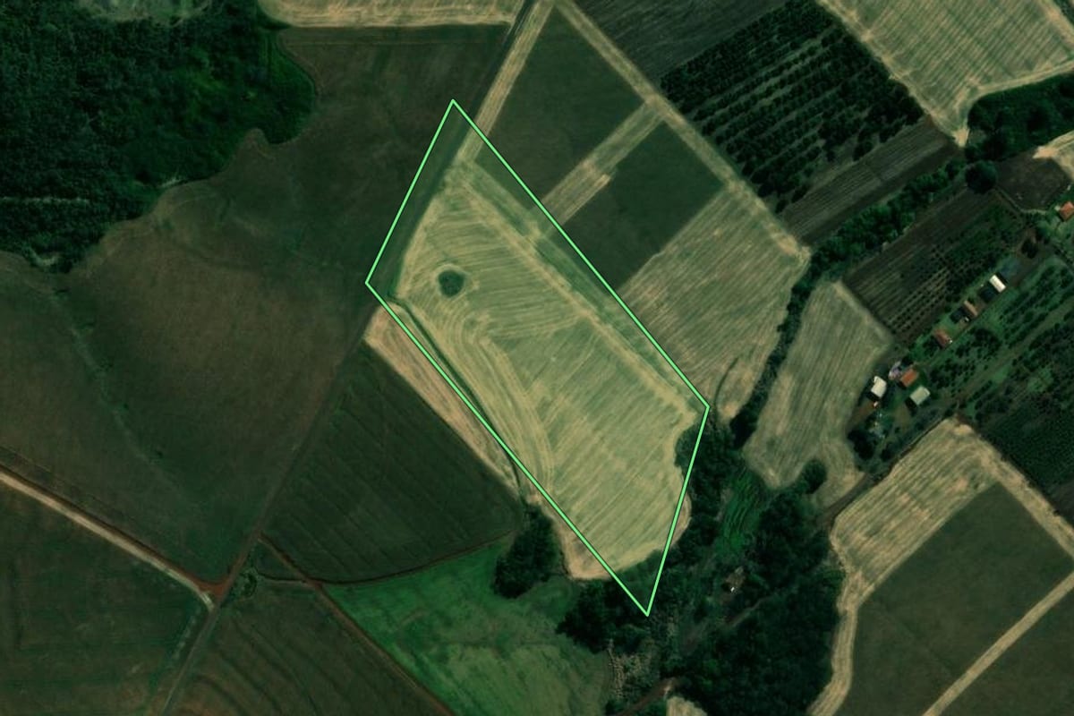 Imagem de satélite do imóvel rural em Assaí (PR), com o contorno declarado no CAR desenhado por cima.