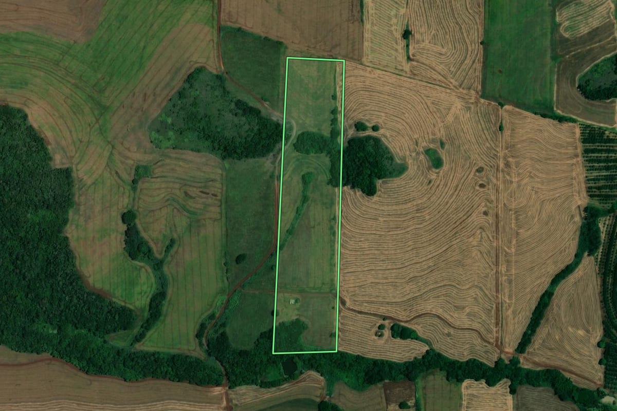Imagem de satélite do imóvel rural em Assaí (PR), com o contorno declarado no CAR desenhado por cima.