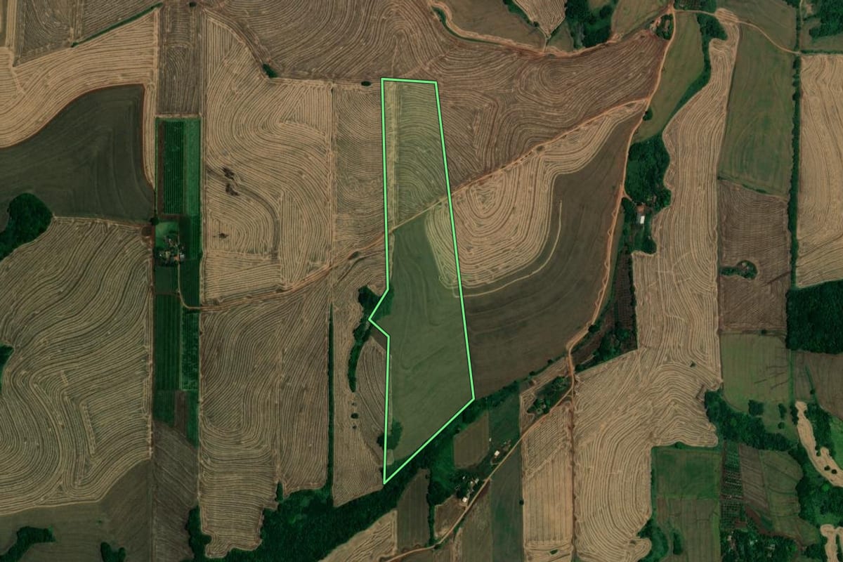 Imagem de satélite do imóvel rural em Assaí (PR), com o contorno declarado no CAR desenhado por cima.