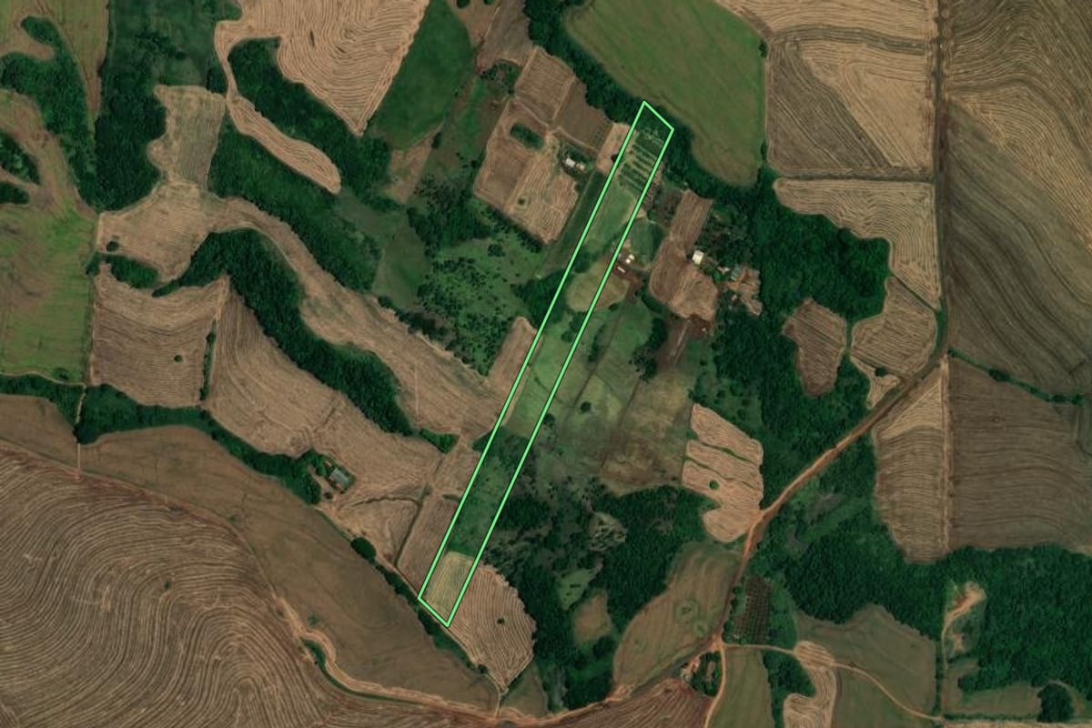 Imagem de satélite do imóvel rural em Assaí (PR), com o contorno declarado no CAR desenhado por cima.