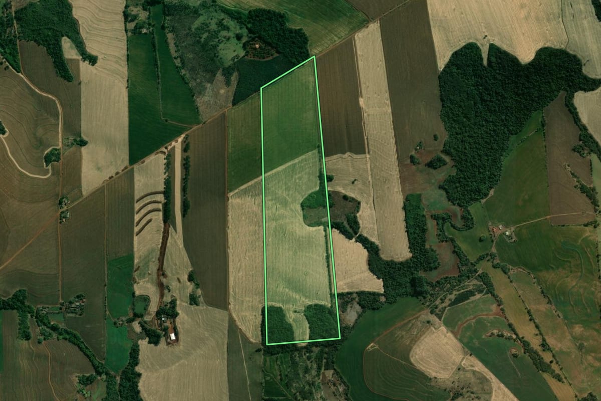 Imagem de satélite do imóvel rural em Assaí (PR), com o contorno declarado no CAR desenhado por cima.