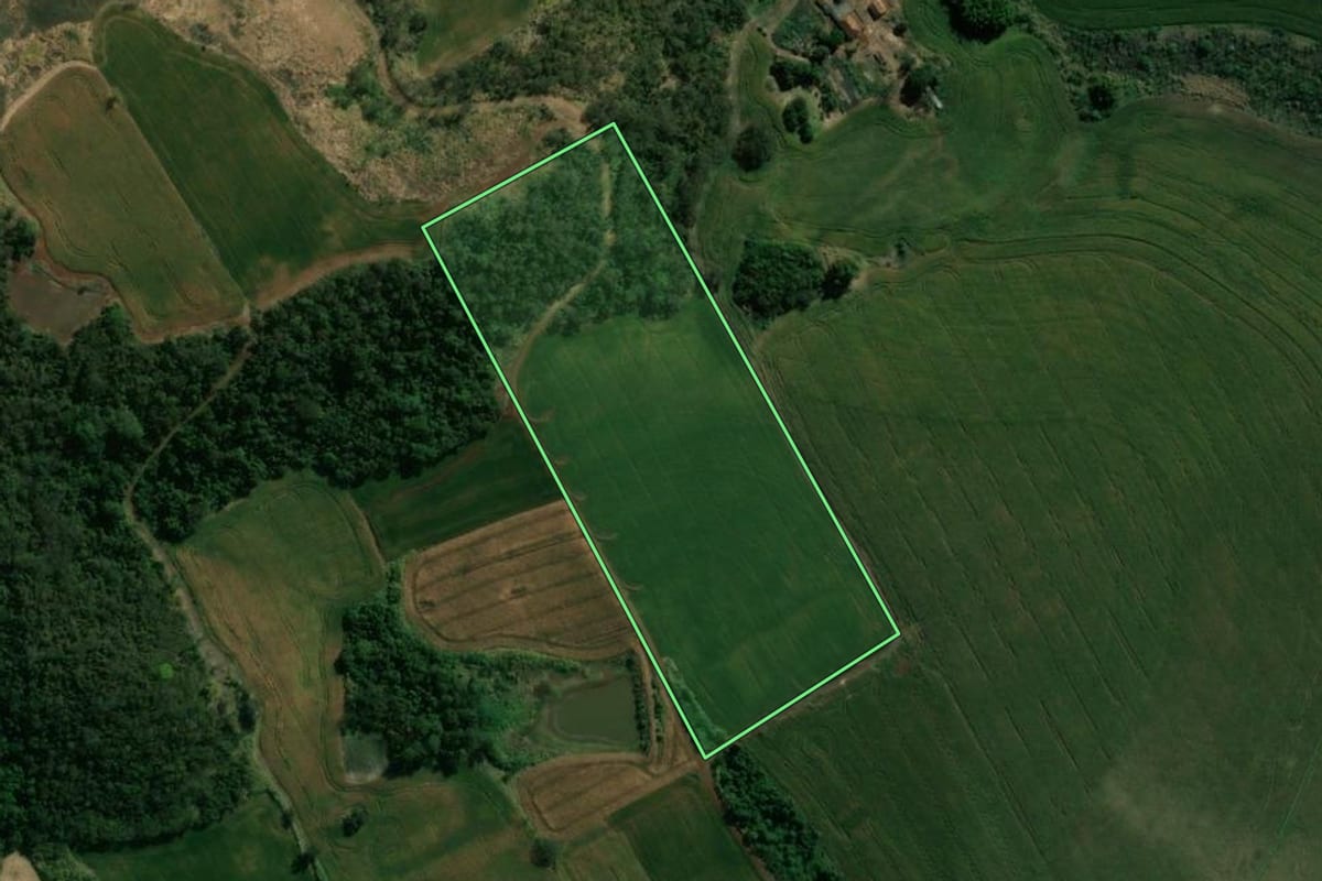 Imagem de satélite do imóvel rural em Assaí (PR), com o contorno declarado no CAR desenhado por cima.