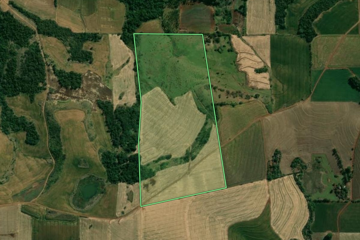 Imagem de satélite do imóvel rural em Assaí (PR), com o contorno declarado no CAR desenhado por cima.