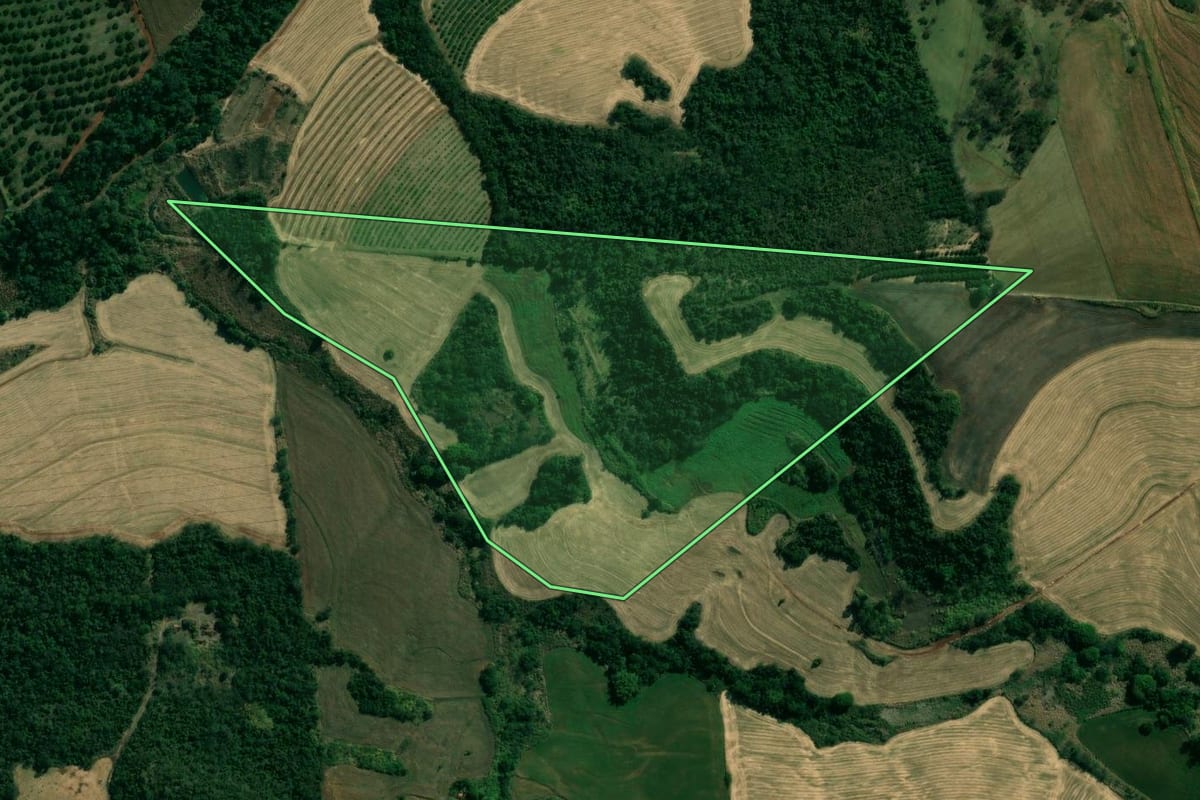 Imagem de satélite do imóvel rural em Assaí (PR), com o contorno declarado no CAR desenhado por cima.