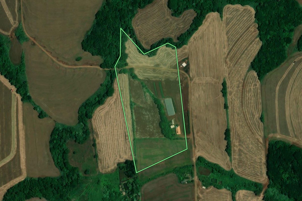 Imagem de satélite do imóvel rural em Assaí (PR), com o contorno declarado no CAR desenhado por cima.